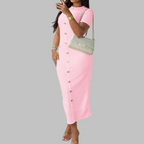 RACHEL - Elegant Round Neck Fake Button Dress