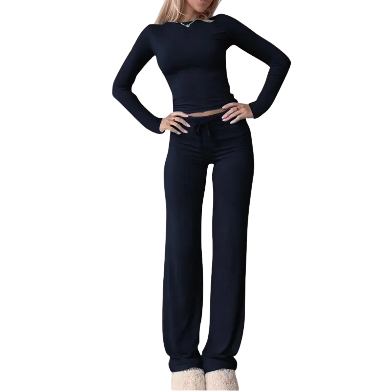 CECILY – Slim Fit Long Sleeve Crop Tee & Pants Matching Set