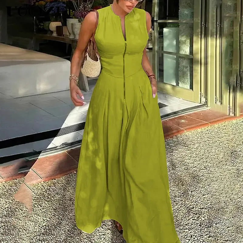 HONORATA – Relaxed Loose Fit Zippered Round-Neck Maxi Dress
