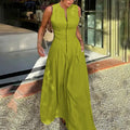 HONORATA – Relaxed Loose Fit Zippered Round-Neck Maxi Dress