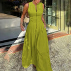 HONORATA – Relaxed Loose Fit Zippered Round-Neck Maxi Dress