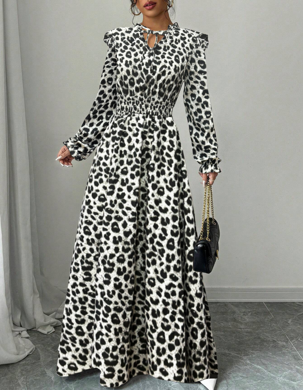 MOREN - Elegant Long Sleeve Floral Print A-Line Dress