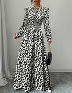 MOREN - Elegant Long Sleeve Floral Print A-Line Dress