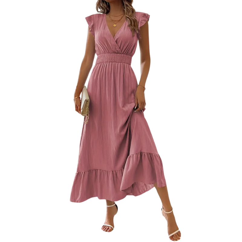CATALINA – Elegant Shirred V Neck Maxi Dress