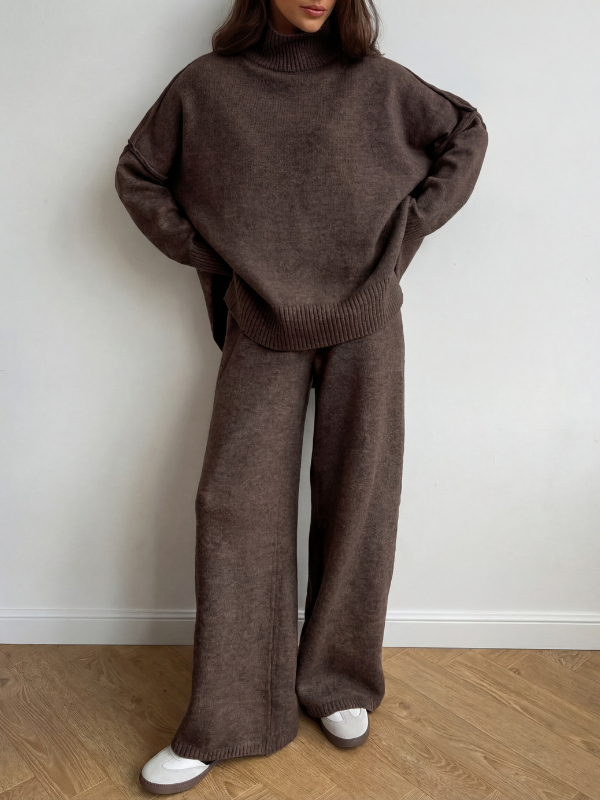 BEATRIX – Turtleneck Sweater & Wide Leg Pants Two-Piece Set