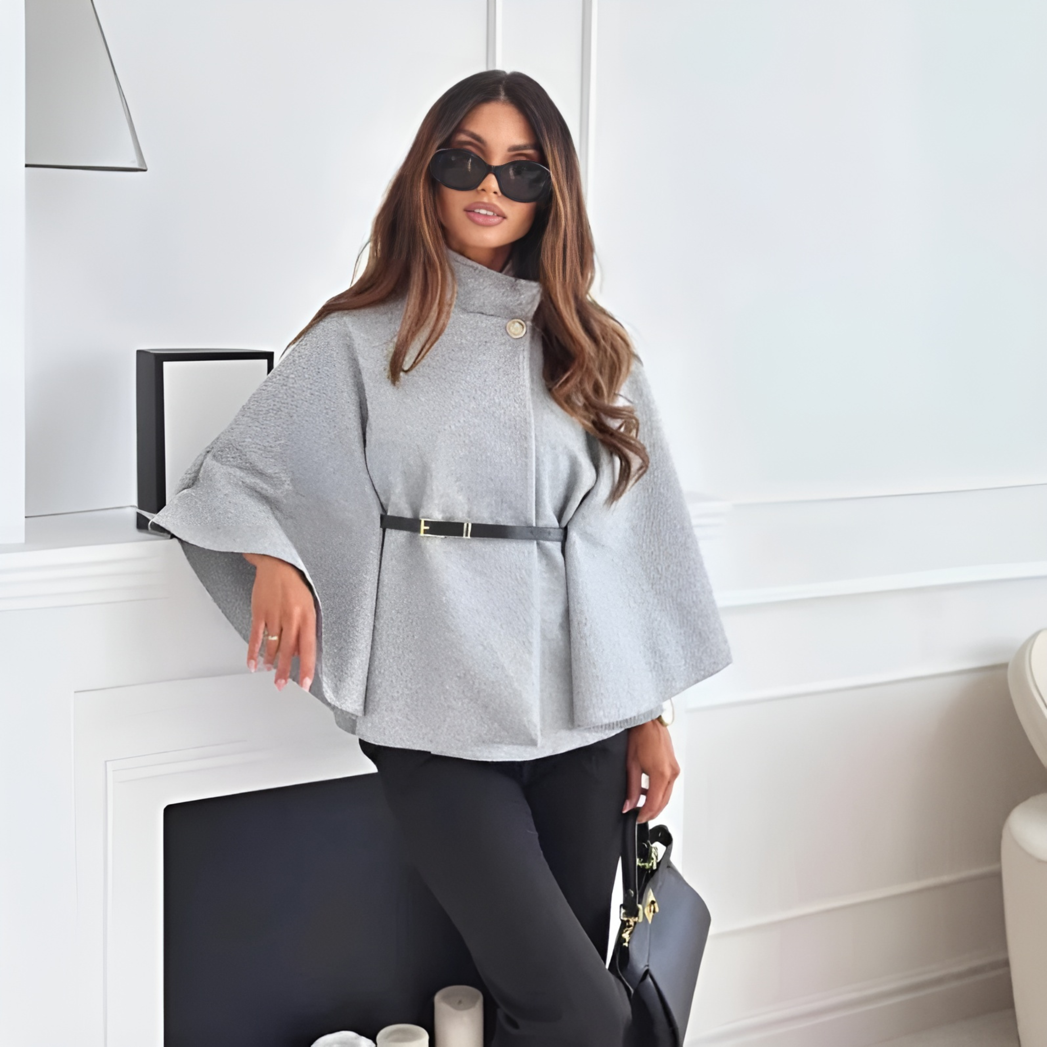 FENITH - Classy High Neck Belted Cape Top