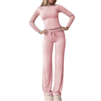 CECILY – Slim Fit Long Sleeve Crop Tee & Pants Matching Set