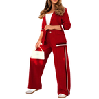 SUZETTE – Elegant Patchwork Lapel Neck Top and Elastic Waist Trouser Set