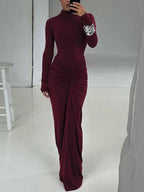 BETTY - Classy Ruched Long Sleeve Mock Bodycon Maxi Dress