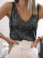 GRACE - Glitter Sequin V Neck Tank Top for Summer Nights
