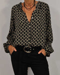 ELVIRA - Geometric V-Neck Blouse