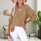 BRYLIN - Casual Button V-Neck Long Sleeve Oversized Blouse