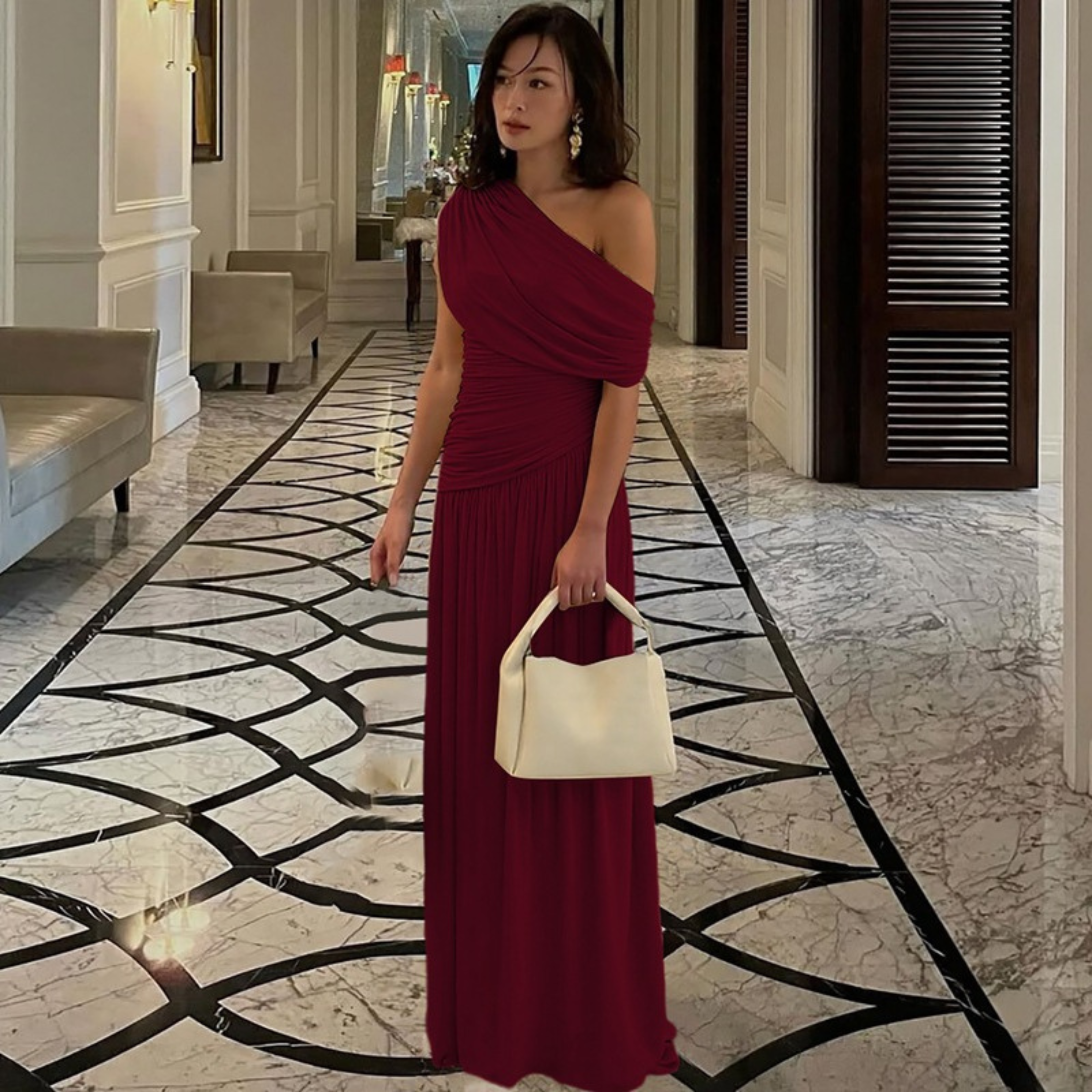 SHINA - Elegant One Shoulder Evening Maxi Dress