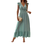 CATALINA – Elegant Shirred V Neck Maxi Dress
