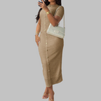 RACHEL - Elegant Round Neck Fake Button Dress