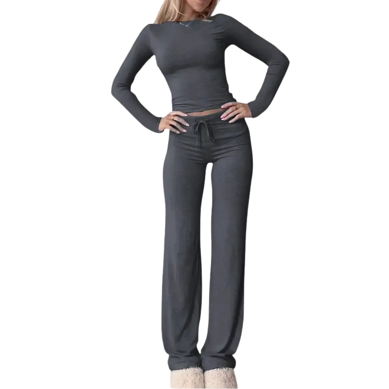 CECILY – Slim Fit Long Sleeve Crop Tee & Pants Matching Set