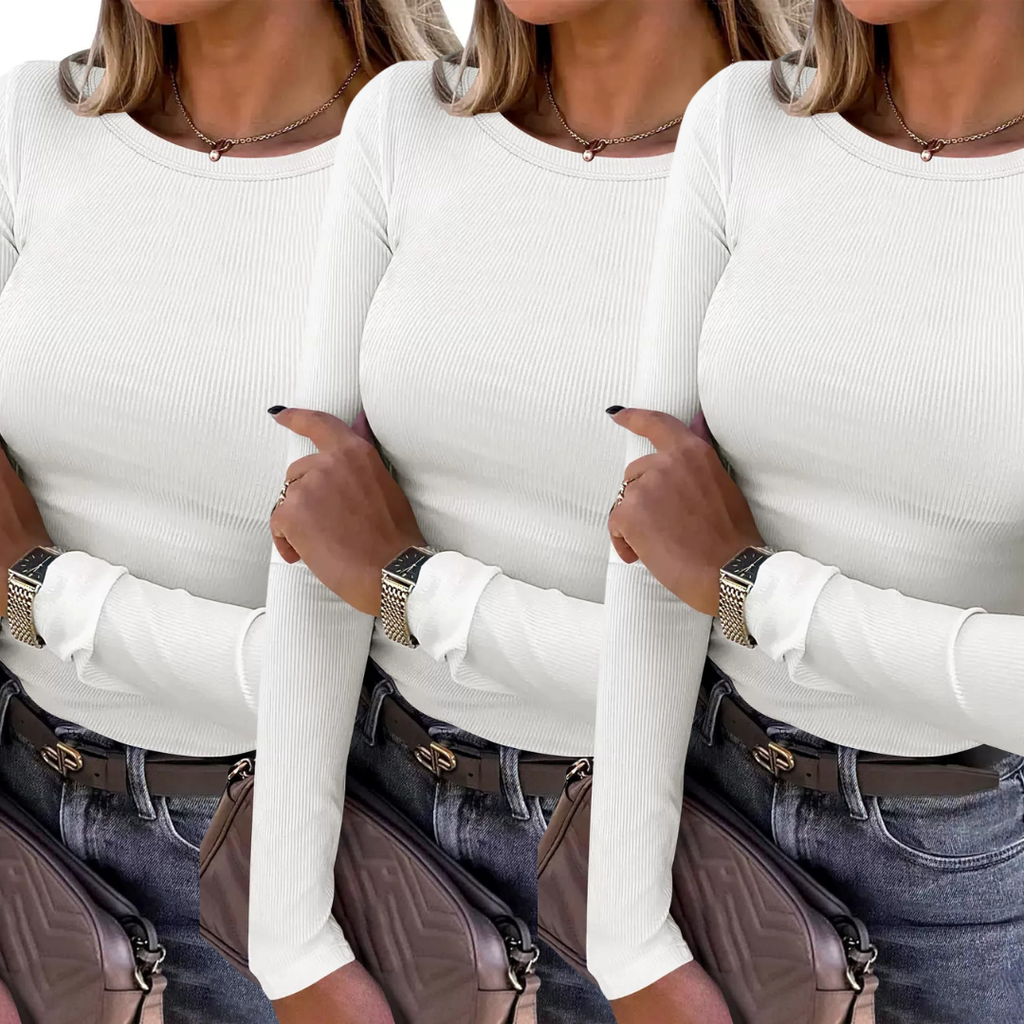 KARIN - Basic Comfortable Ribbed Crewneck Shirt