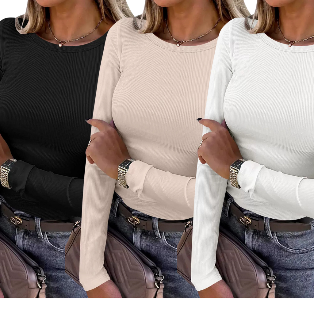 KARIN - Basic Comfortable Ribbed Crewneck Shirt