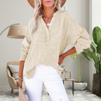 BRYLIN - Casual Button V-Neck Long Sleeve Oversized Blouse