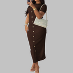RACHEL - Elegant Round Neck Fake Button Dress