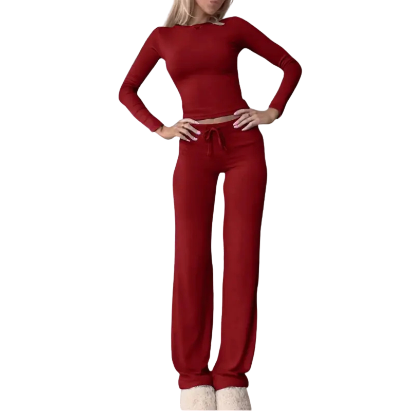 CECILY – Slim Fit Long Sleeve Crop Tee & Pants Matching Set
