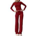 CECILY – Slim Fit Long Sleeve Crop Tee & Pants Matching Set