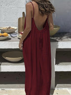 NORALYN - Simple Solid Backless Cami Dress for Beach