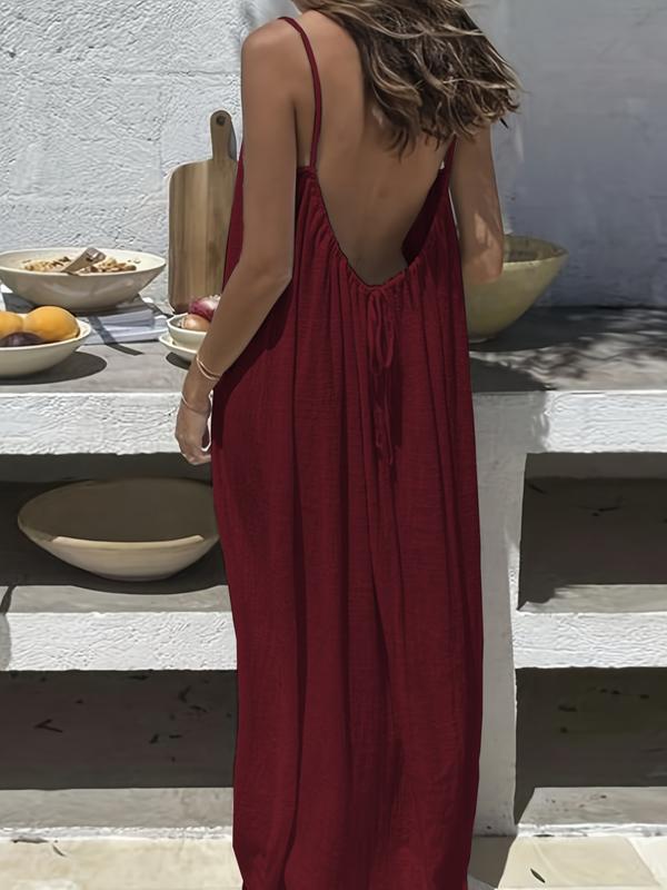NORALYN - Simple Solid Backless Cami Dress for Beach