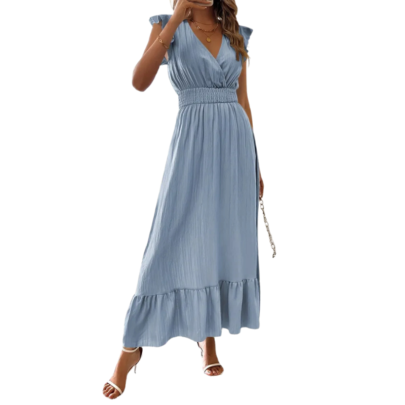 CATALINA – Elegant Shirred V Neck Maxi Dress