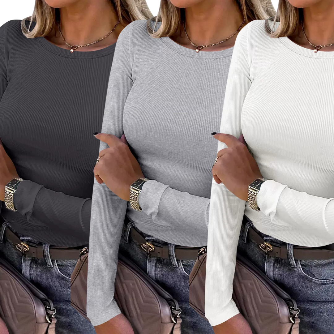 KARIN - Basic Comfortable Ribbed Crewneck Shirt