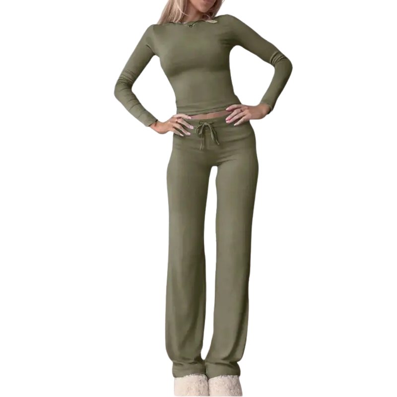 CECILY – Slim Fit Long Sleeve Crop Tee & Pants Matching Set