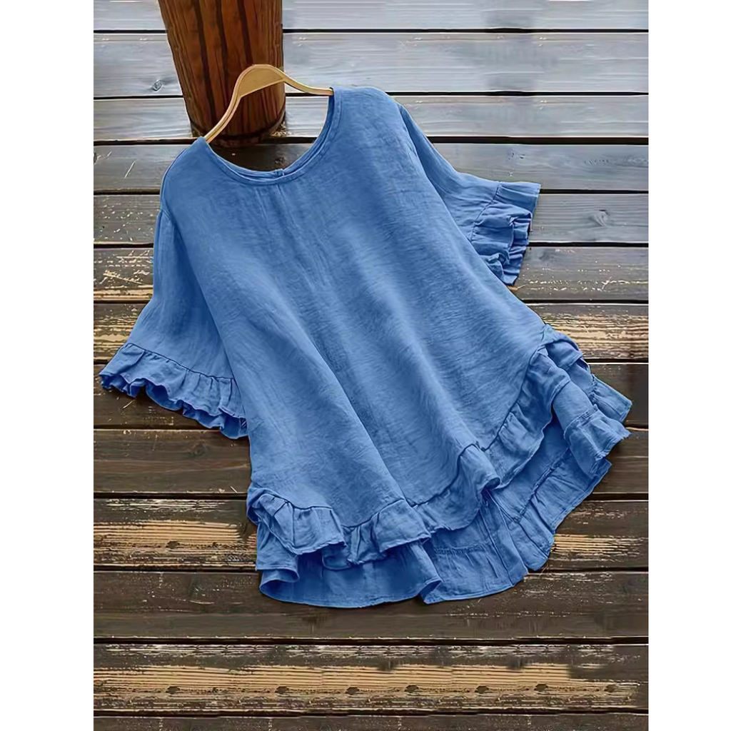 EVITA - Simple Plus Size Ruffle Hem Summer Blouse