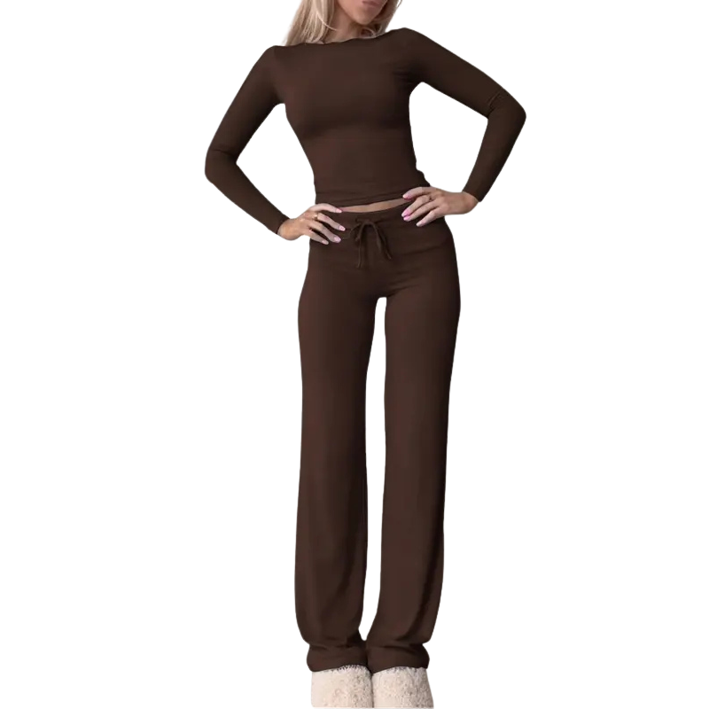 CECILY – Slim Fit Long Sleeve Crop Tee & Pants Matching Set