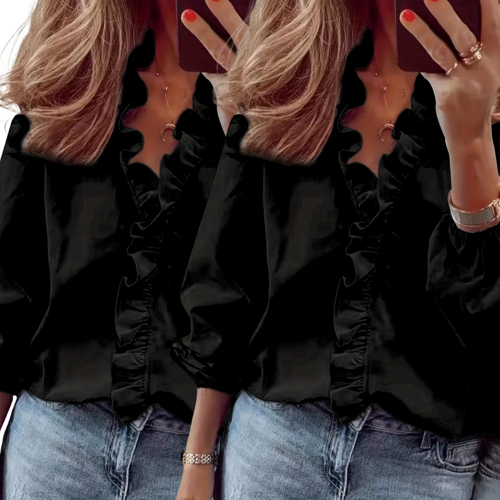 LORELEI - Timeless V-Neck Blouse with Ruffles for Casual Elegance