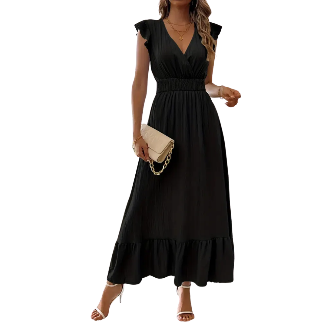 VELARA – Shirred V-Neck Summer Dress