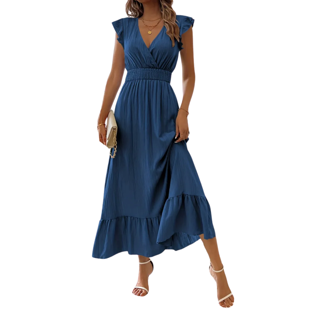 VELARA – Shirred V-Neck Summer Dress