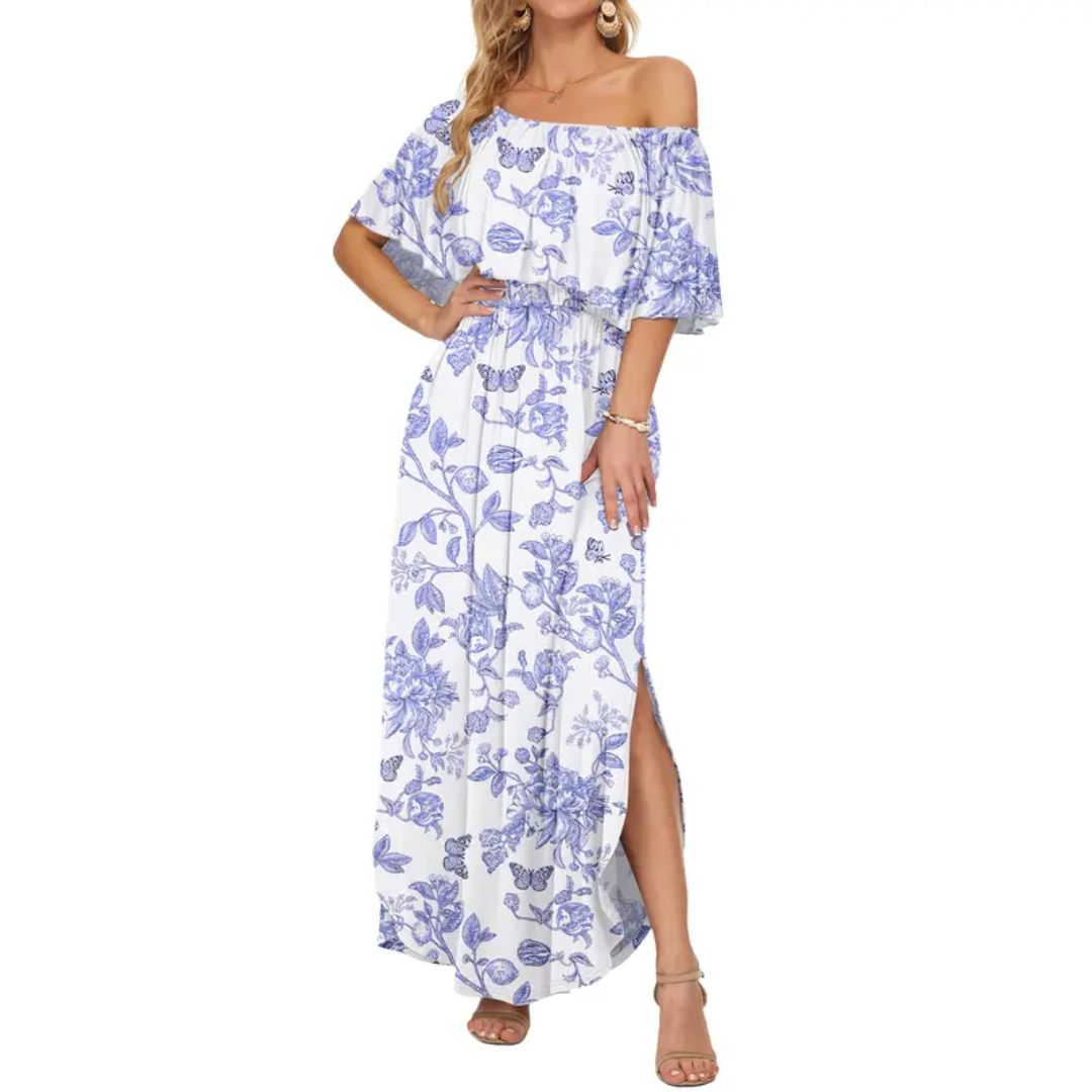 FLORENTINE – Floral Off-Shoulder Ruffle Maxi Dress