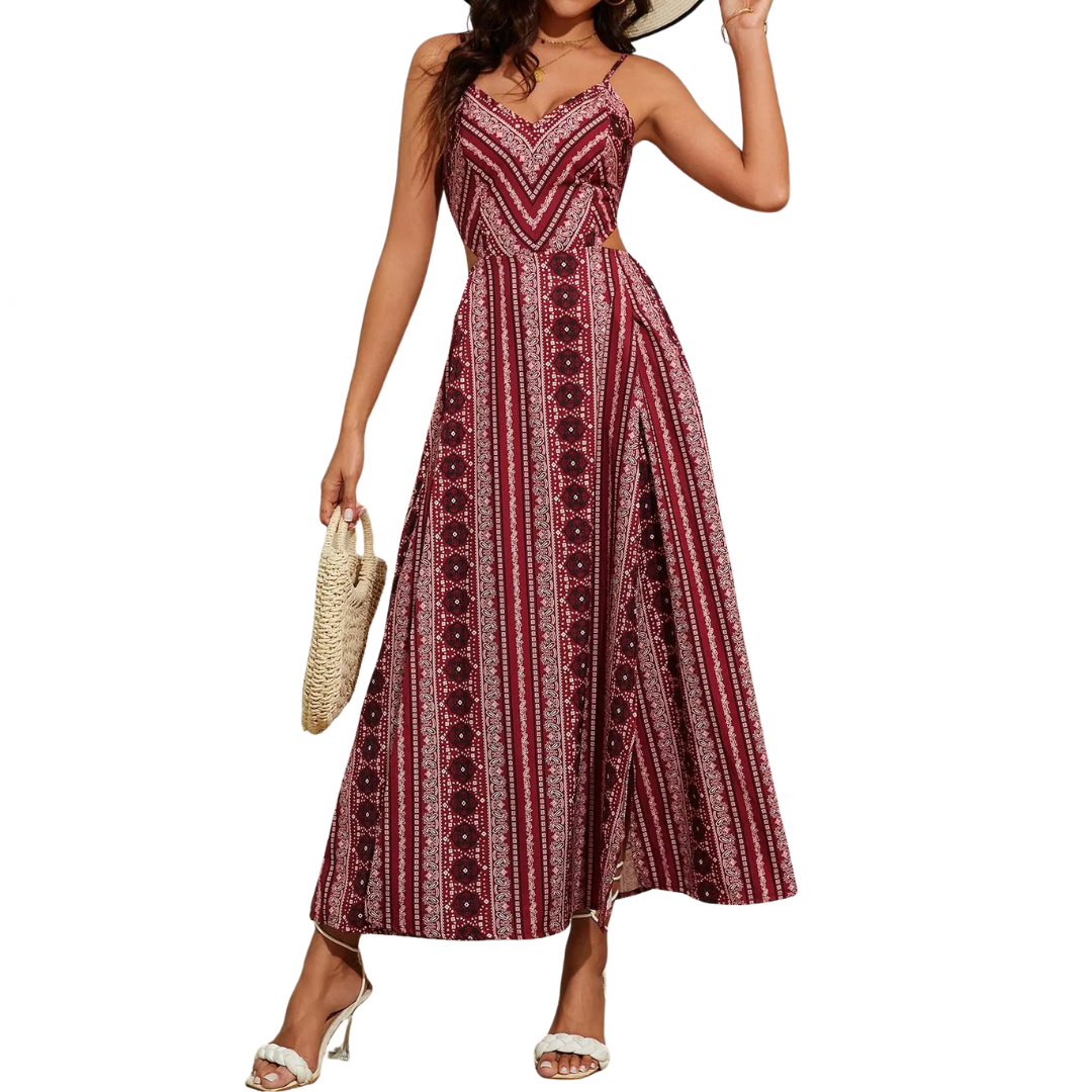 ZARA – Boho Print Backless Slit Dress