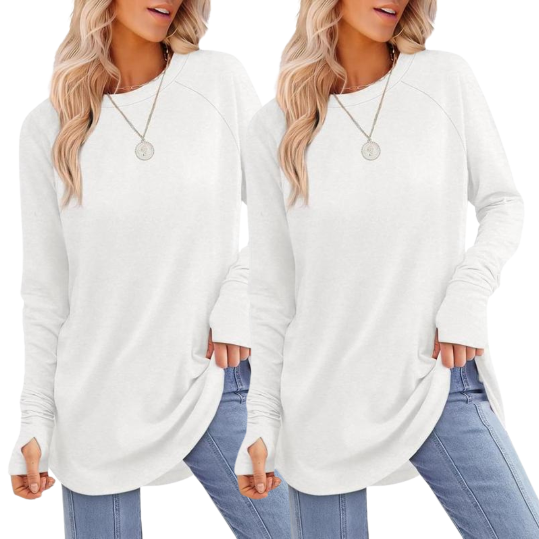 ZARITA - Cozy Long Sleeve Tunic Shirt with Thumb Hole