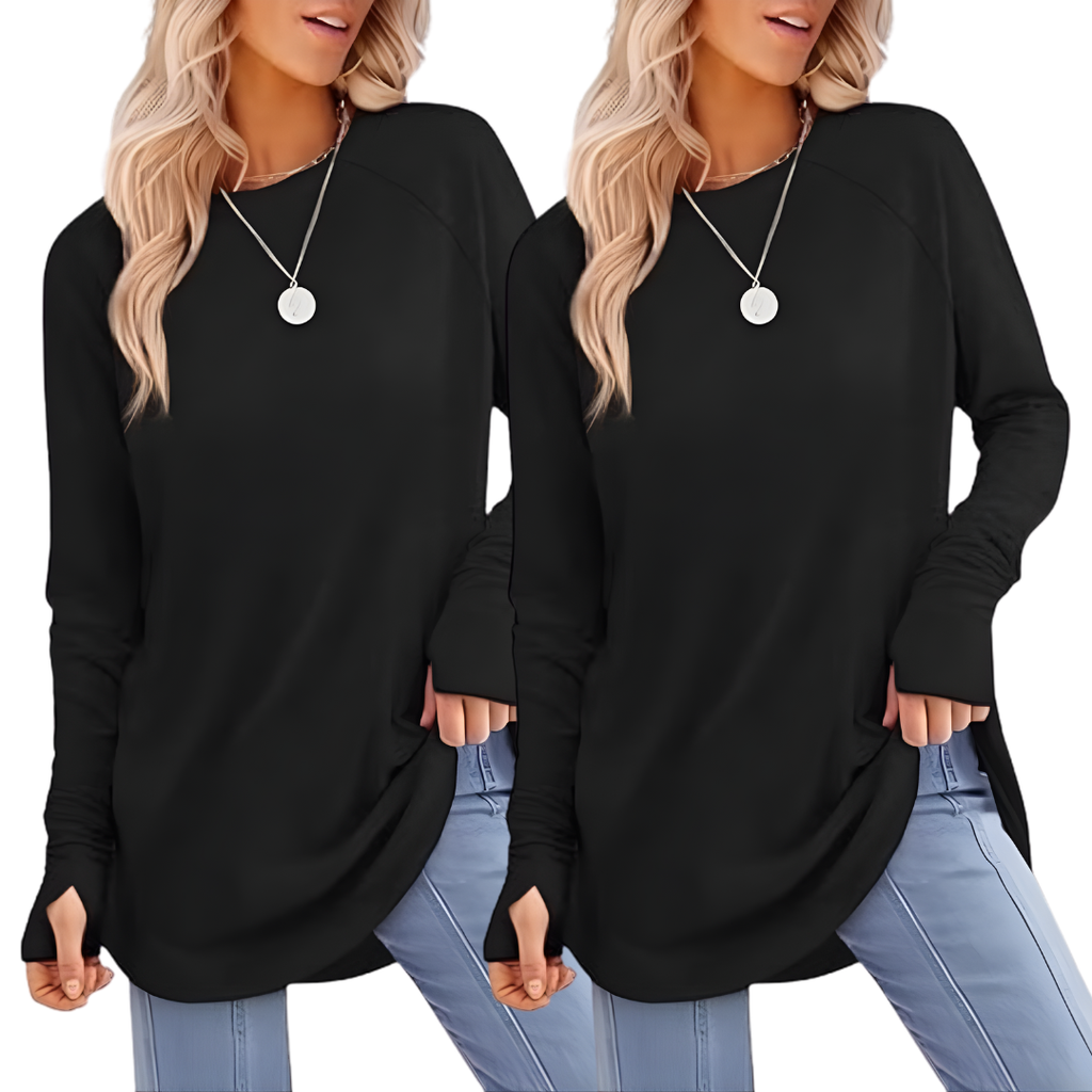 ZARITA - Cozy Long Sleeve Tunic Shirt with Thumb Hole