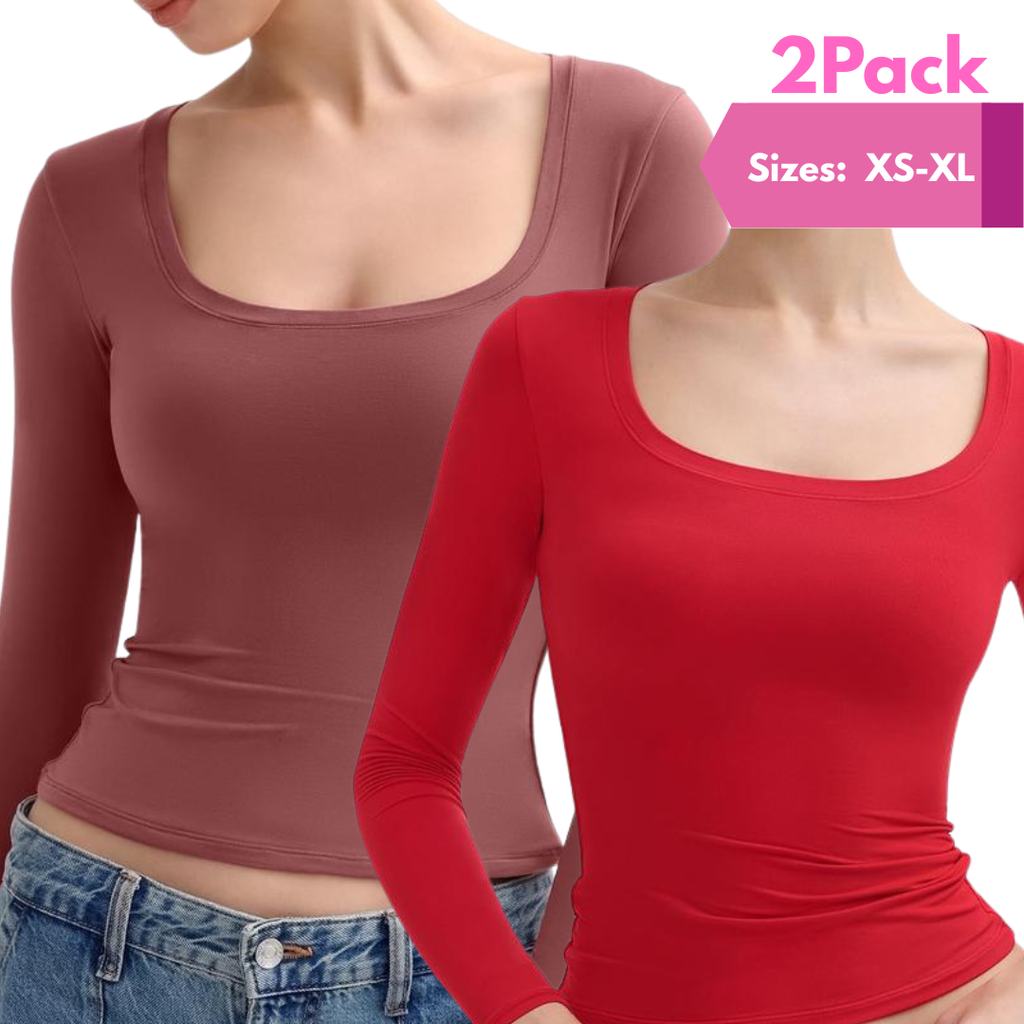 NINA - Scoop Neck Long Sleeve Double Layer Minimalist Top