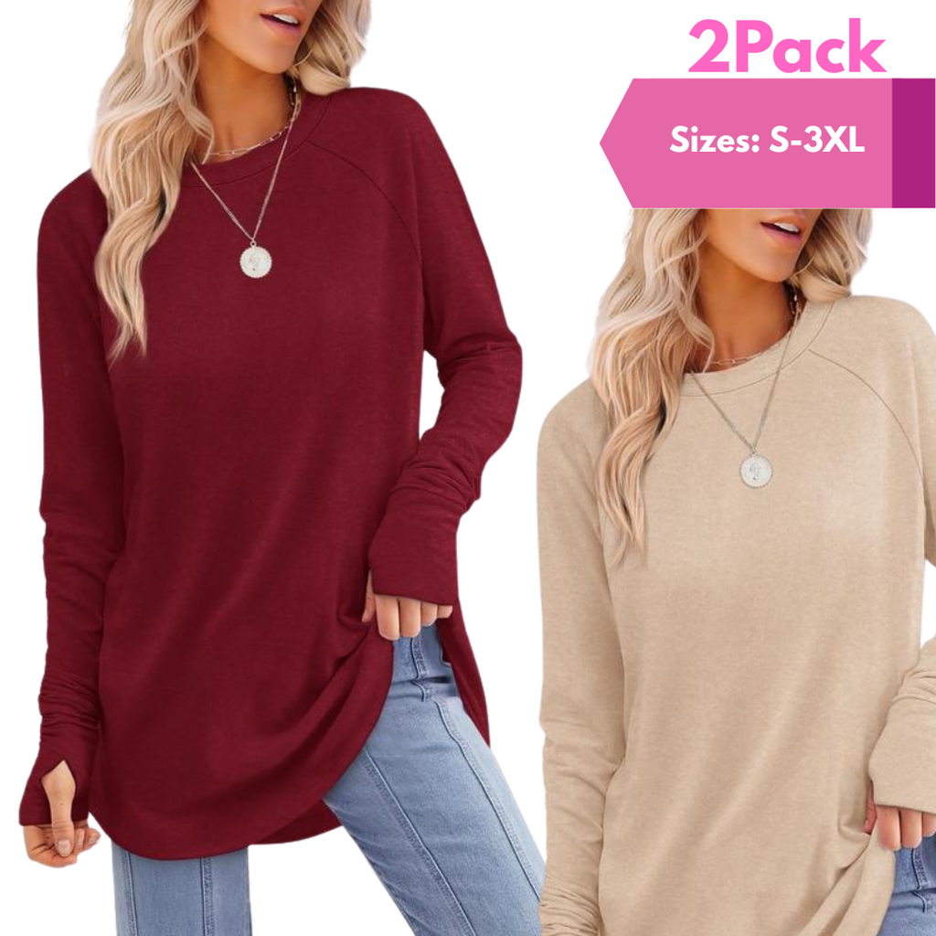 ZARITA - Cozy Long Sleeve Tunic Shirt with Thumb Hole