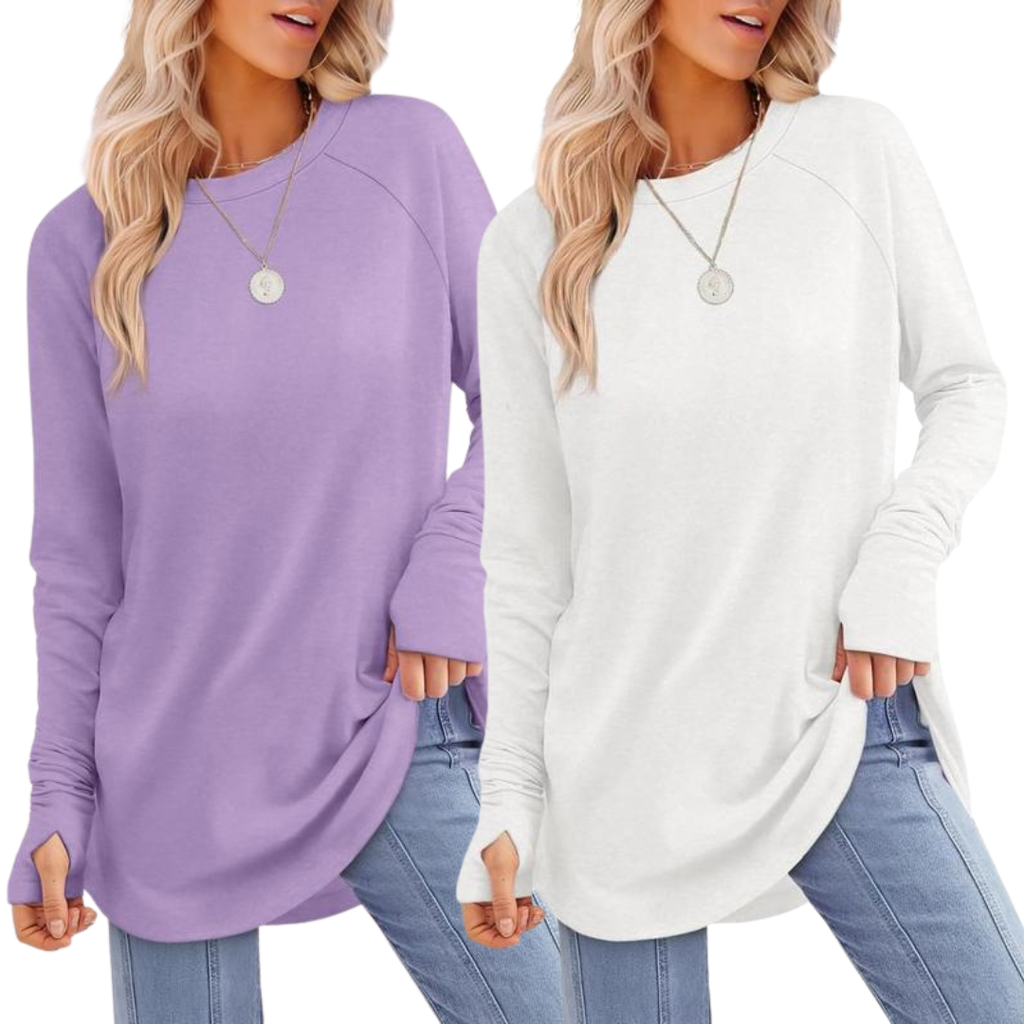 ZARITA - Cozy Long Sleeve Tunic Shirt with Thumb Hole