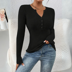 ESTEFANIA – Everyday Button-Front Long Sleeve Top