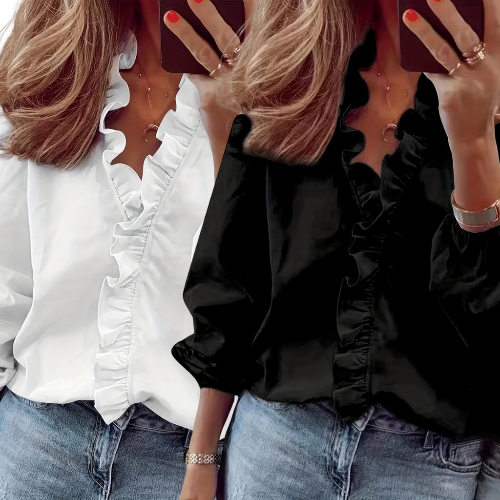 LORELEI - Timeless V-Neck Blouse with Ruffles for Casual Elegance