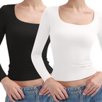 NINA - Scoop Neck Long Sleeve Double Layer Minimalist Top
