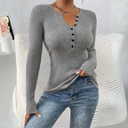 ESTEFANIA – Everyday Button-Front Long Sleeve Top