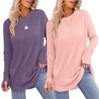 ZARITA - Cozy Long Sleeve Tunic Shirt with Thumb Hole