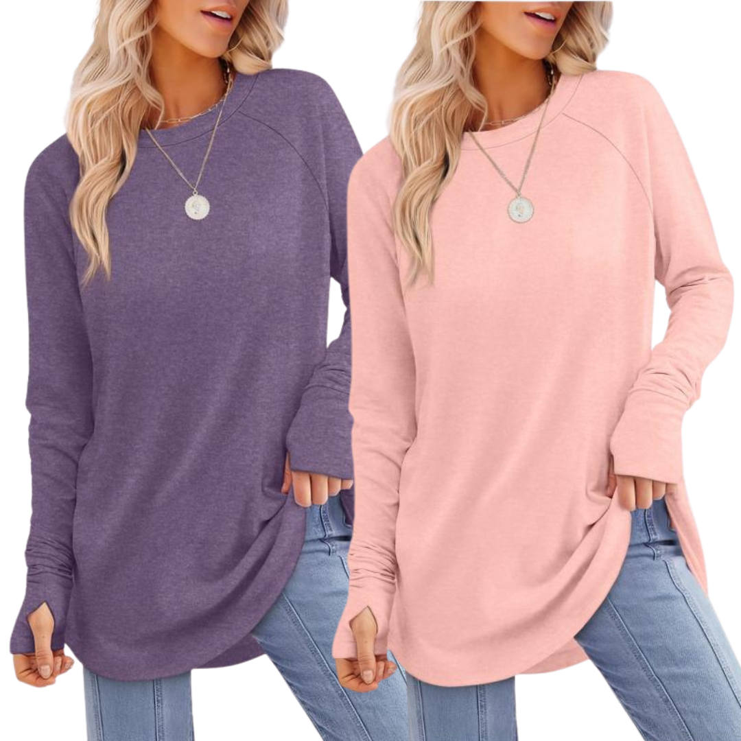 ZARITA - Cozy Long Sleeve Tunic Shirt with Thumb Hole