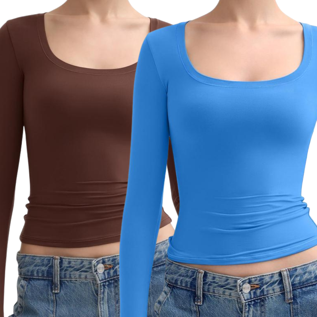 NINA - Scoop Neck Long Sleeve Double Layer Minimalist Top